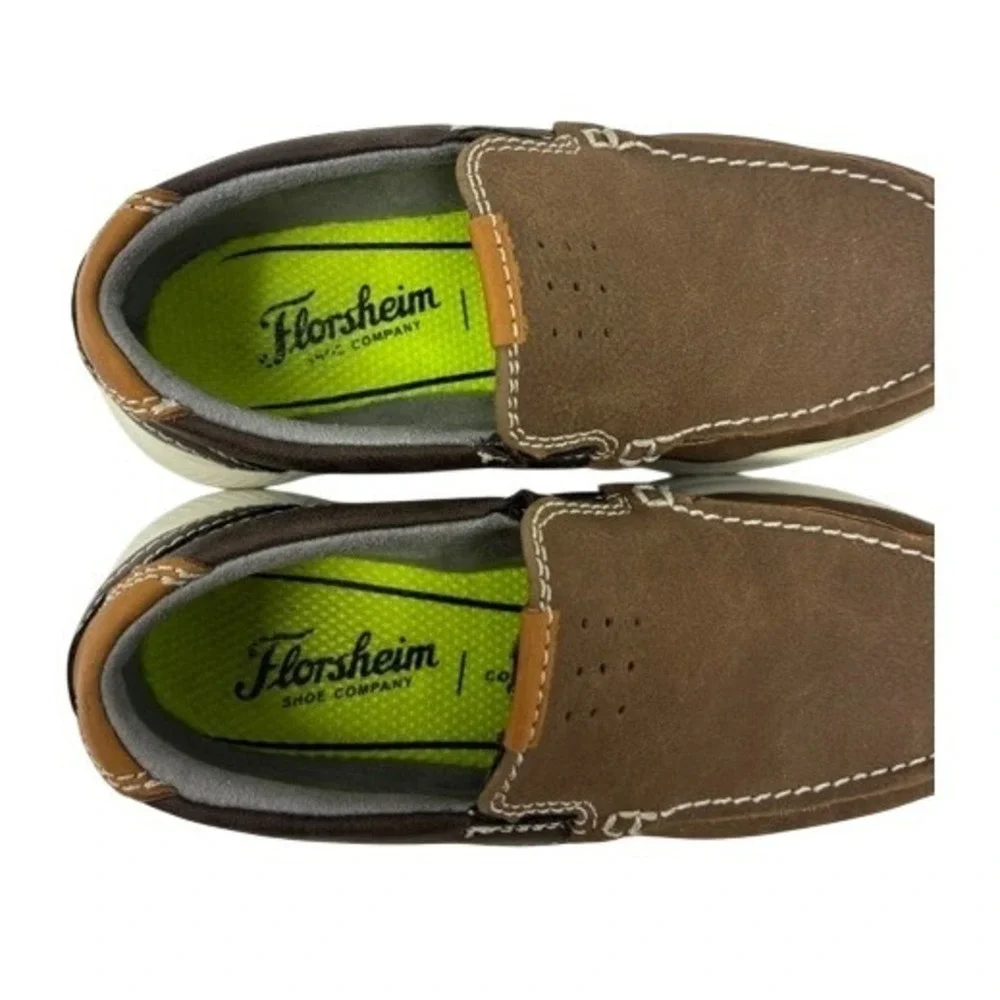 Florsheim Kids Brown Slip On Loafers Moc Toe Comfortech Shoes 10.5M